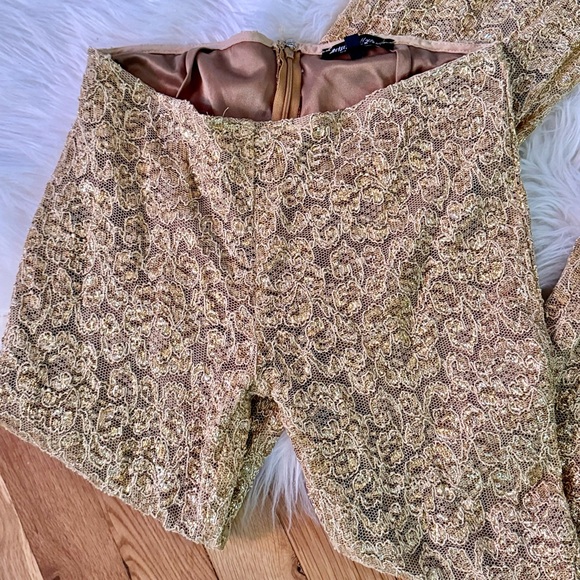 Betsey Johnson RARE 1990s Gold Lace Stretch Flare Pants - Picture 8 of 13